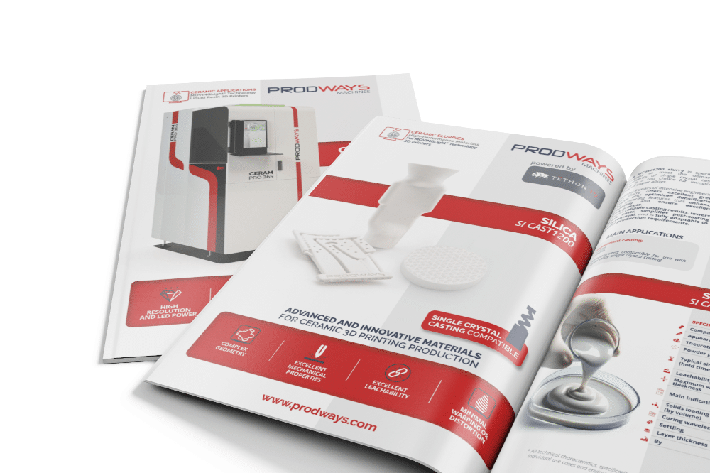 Download button for the datasheet of Silica Sicast for the CERAM PRO 365 3D printer by Prodways Machines – Ceramic applications.